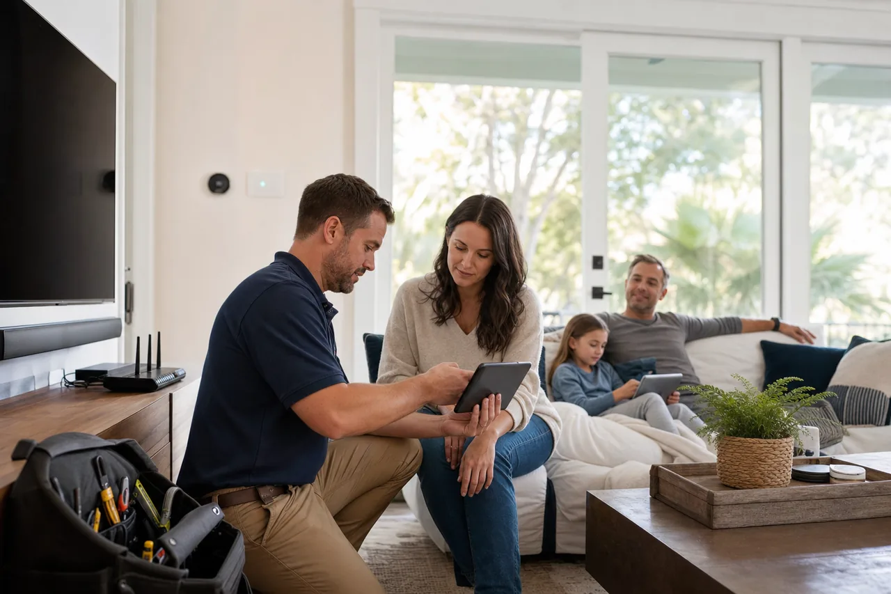 Home technology walkthrough with a homeowner